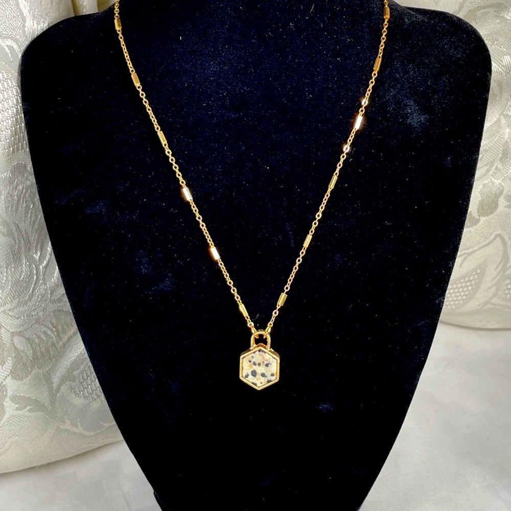 NEW! Marble Hexagon Pendant Necklace